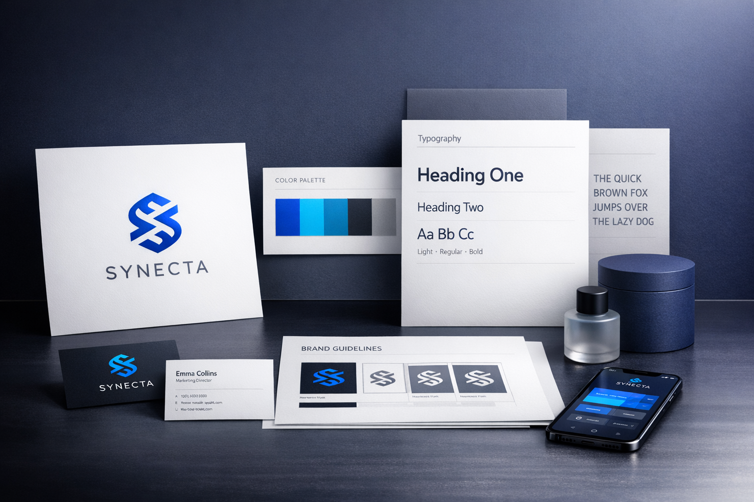 Modern branding presentation in workspace elementi potrebni za vizualni identitet